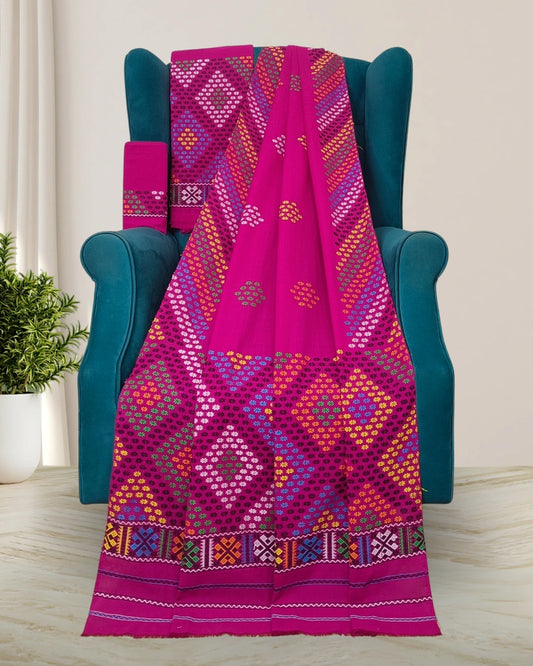 Pink padmini cotton Mising mekhela sador