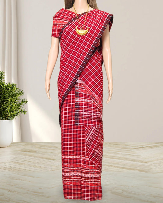 Pajok design Mising mekhela sador - Red