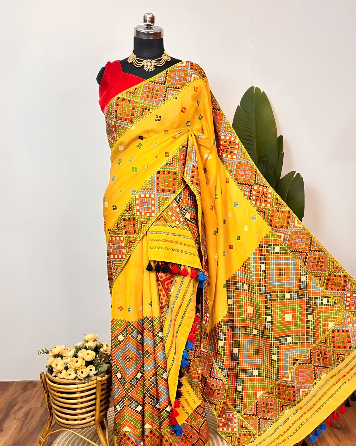 Padmini cotton x Tussar silk mekhela sador- DMC motifs