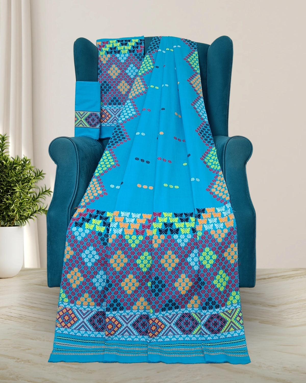 Sky blue padmini cotton Mising mekhela sador