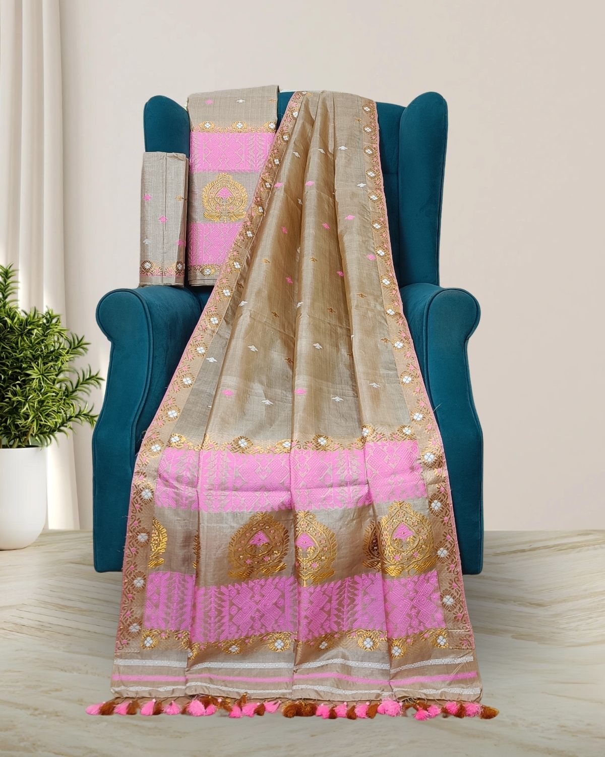 Pure tussar silk mekhela sador