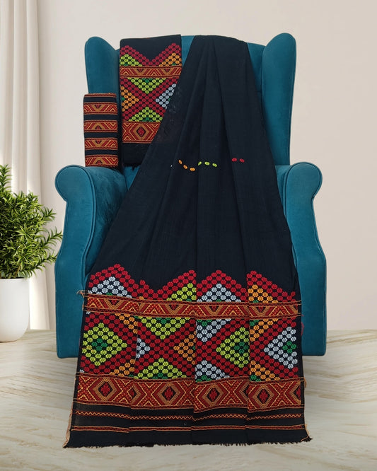 Padmini cotton Mising mekhela sador -Black