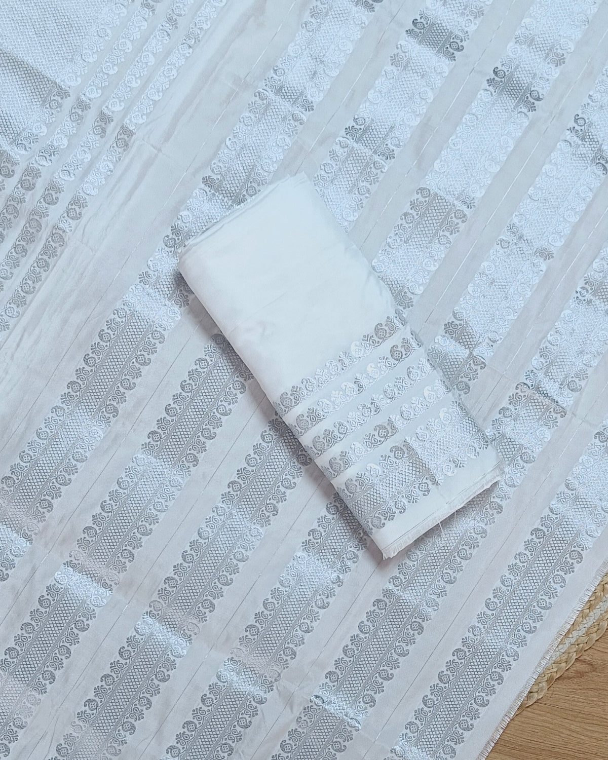 Semi paat mekhela sador with Silver zari work - Pure white