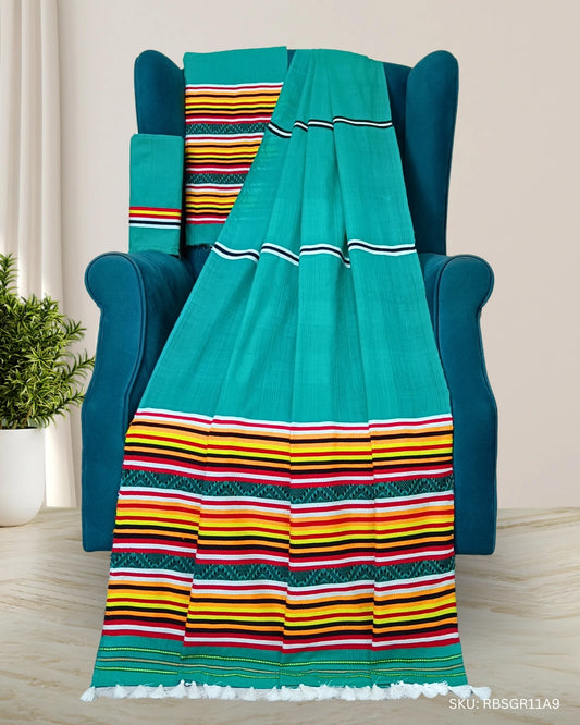 Ribi design Mising mekhela sador - Sea green