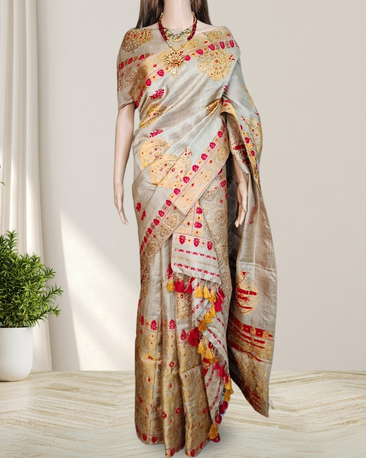 Pure muga silk mekhela sador with golden guna work (Pre-order available)