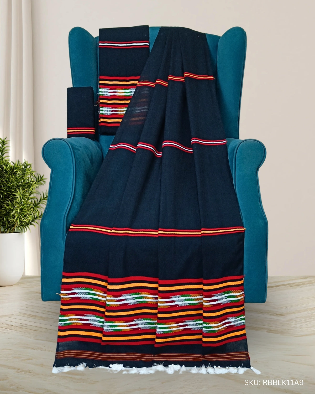 Ribi design Mising mekhela sador - Black