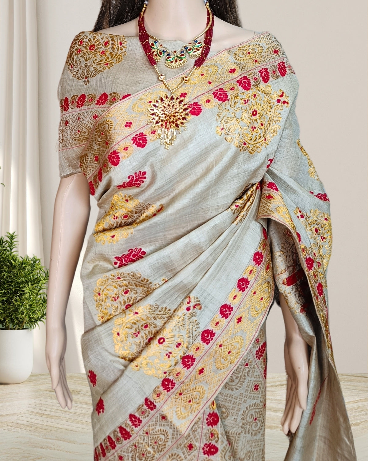 Pure muga silk mekhela sador with golden guna work (Pre-order available)