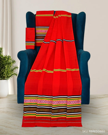 Ribi design Mising mekhela sador - Red