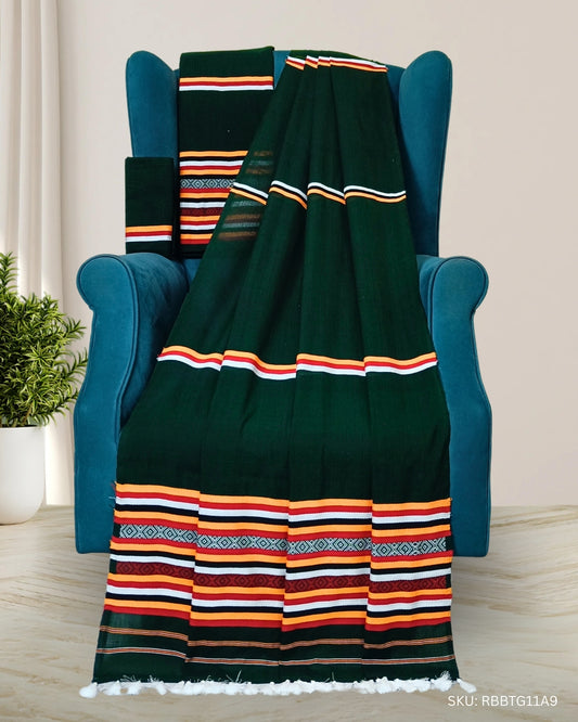 Ribi design Mising mekhela sador - Dark green