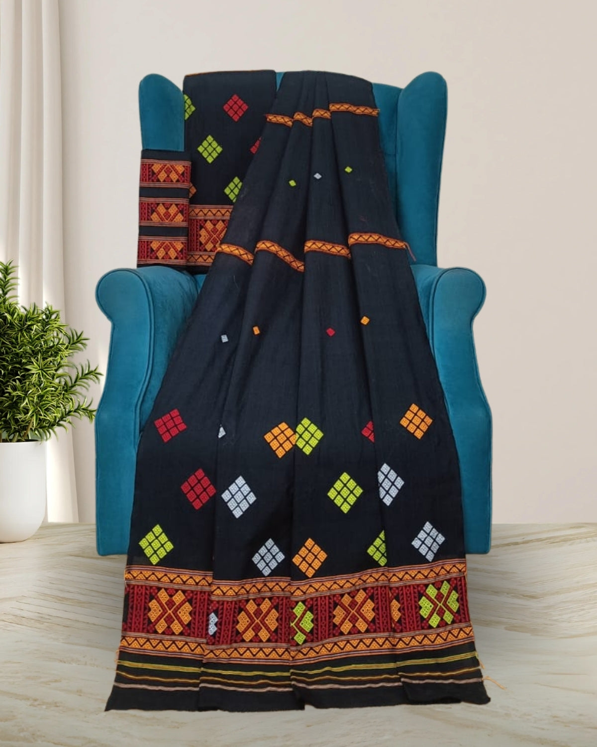 Padmini cotton Mising mekhela sador -Black