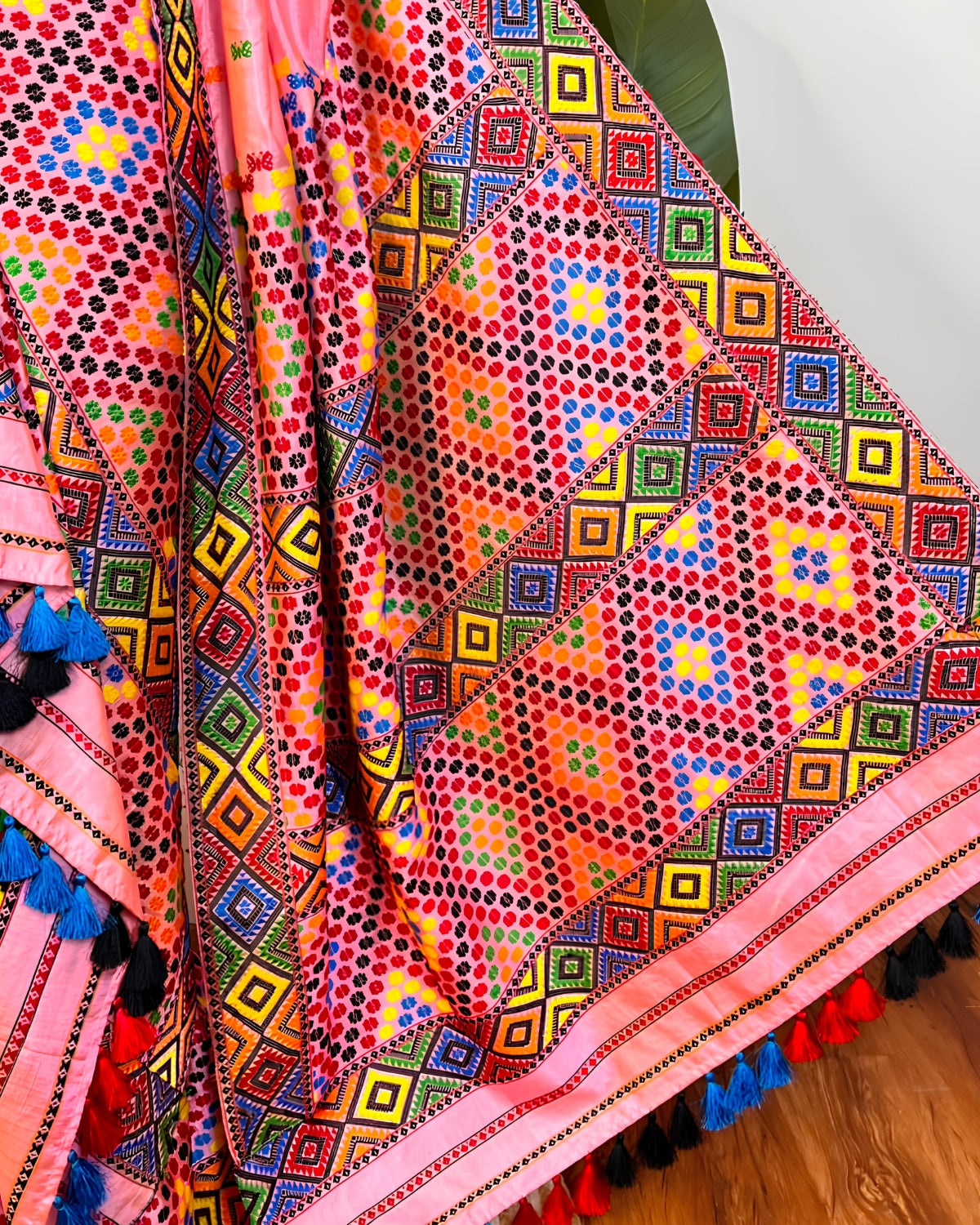 Tussar silk by Assam paat Mising mekhela sador - DMC motifs
