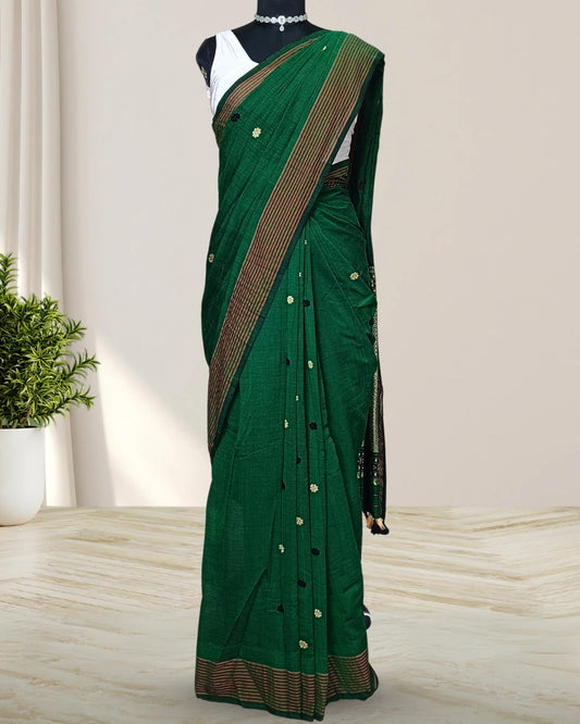 Green pure cotton saree with designer motifs