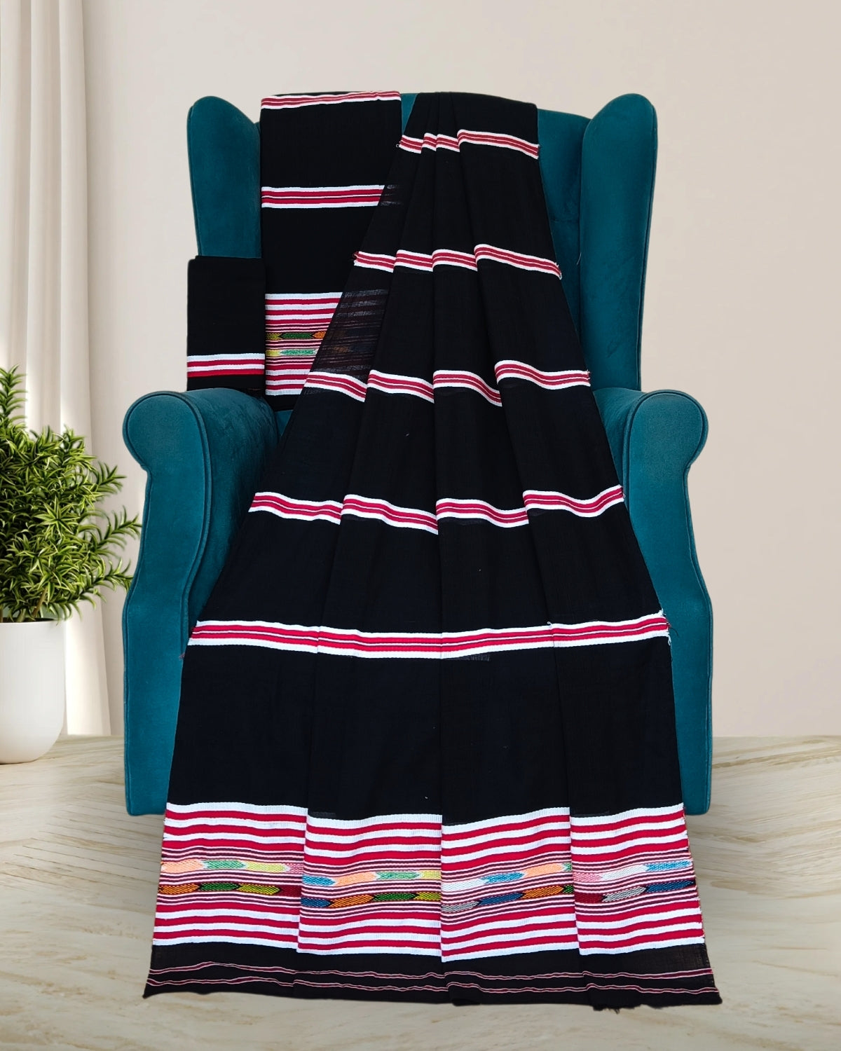 Ribi design Mising mekhela sador - Black