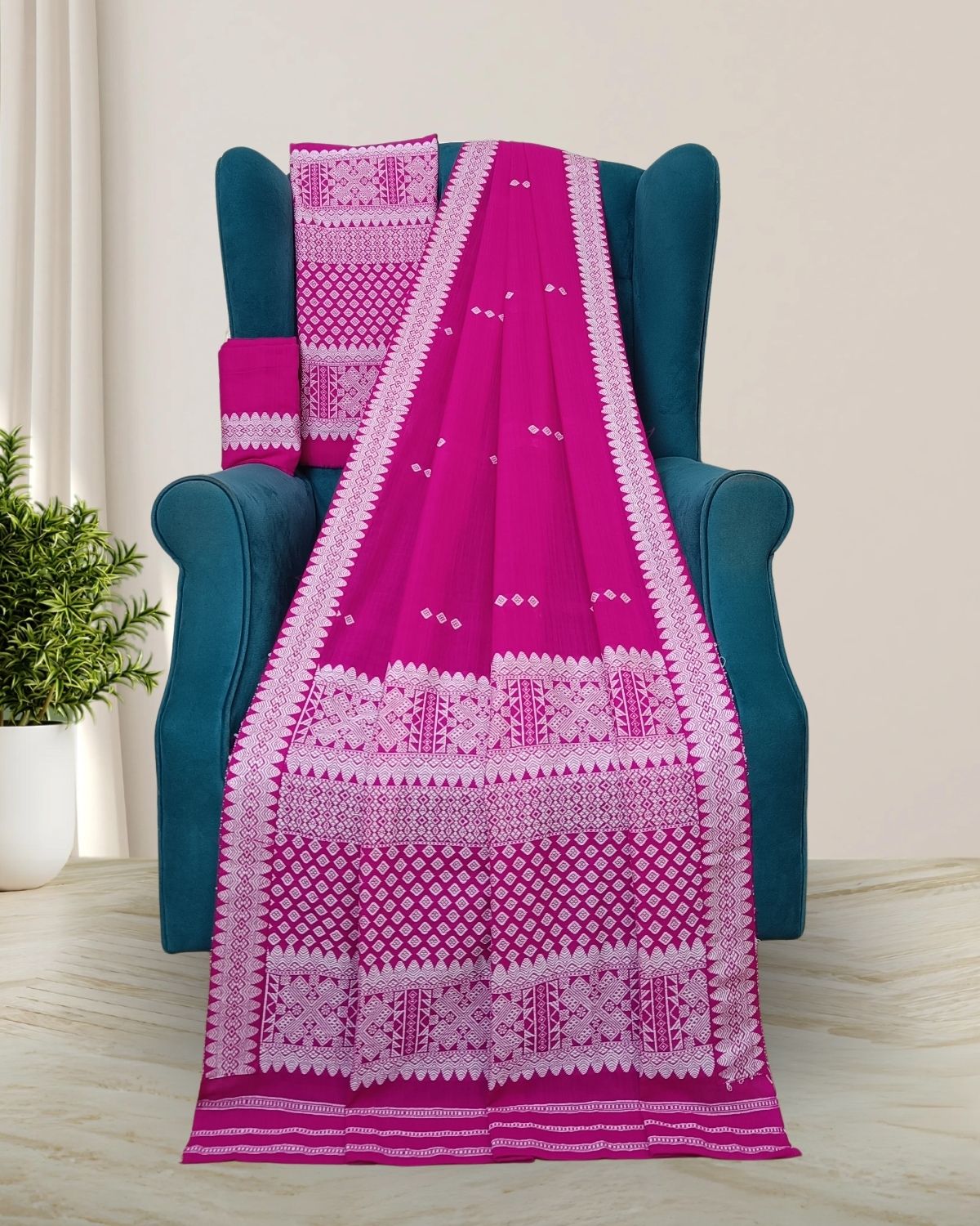 Rani pink padmini cotton Mising mekhela sador