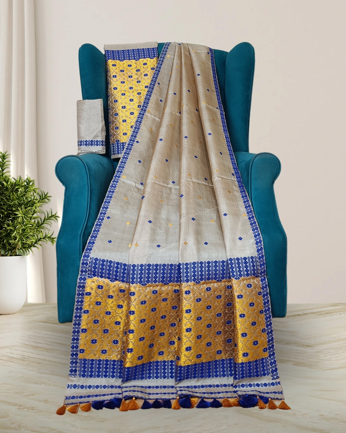Pure tussar silk mekhela sador - Guna work