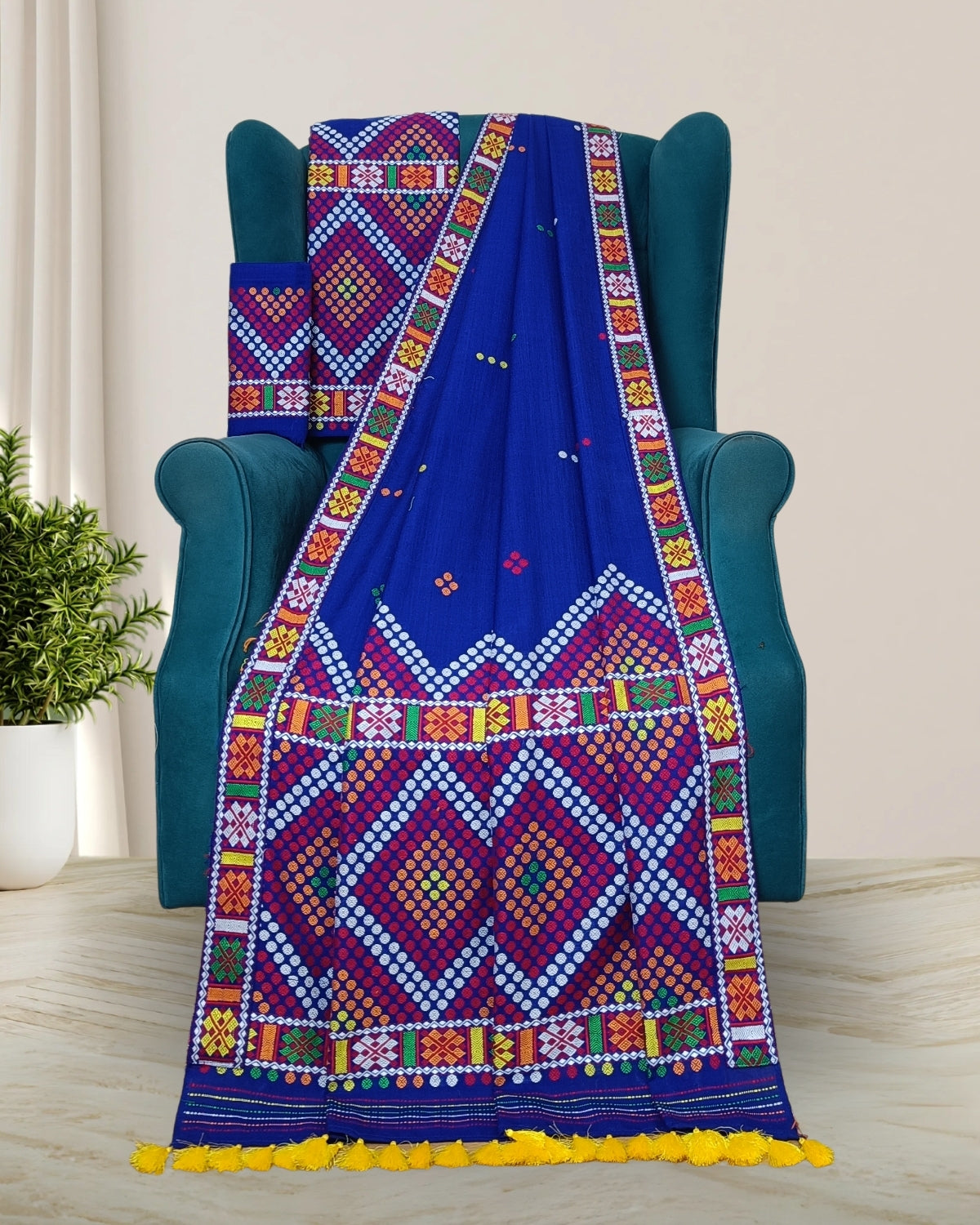 Padmini cotton Mising mekhela sador - DMC motifs