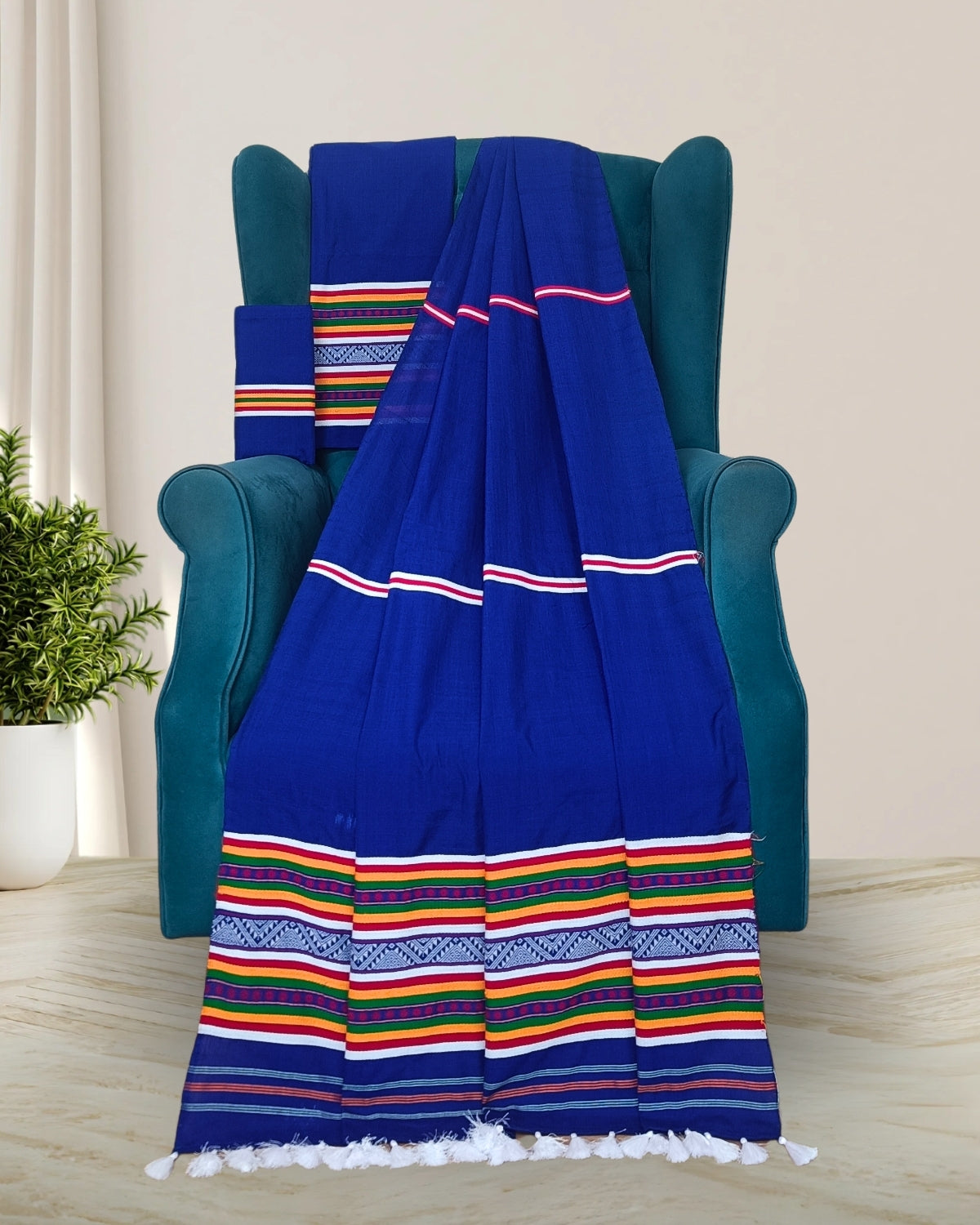 Ribi design Mising mekhela sador - Blue