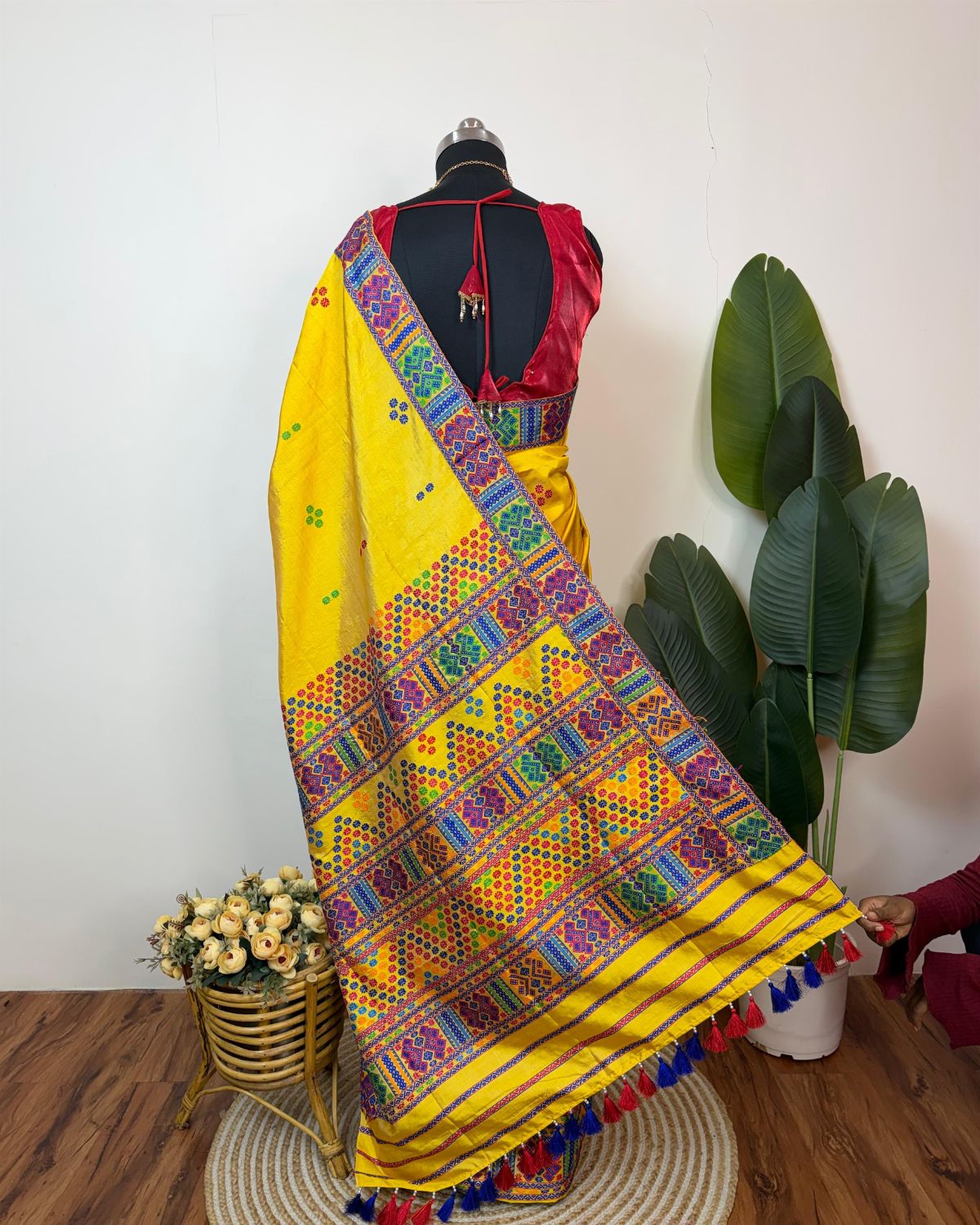 Tussar silk by Assam paat Mising mekhela sador - DMC motifs