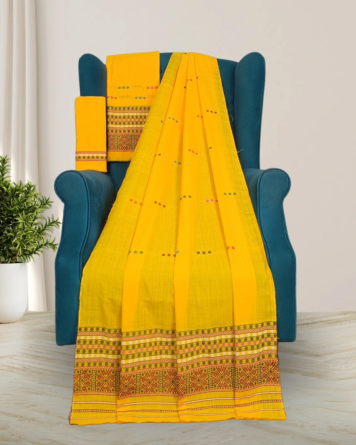 Yellow padmini cotton Mising mekhela sador 
