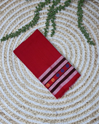 Ribi design Mising mekhela sador -Red