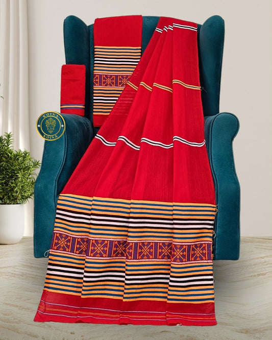 Ribi design Mekhela chadar - Red