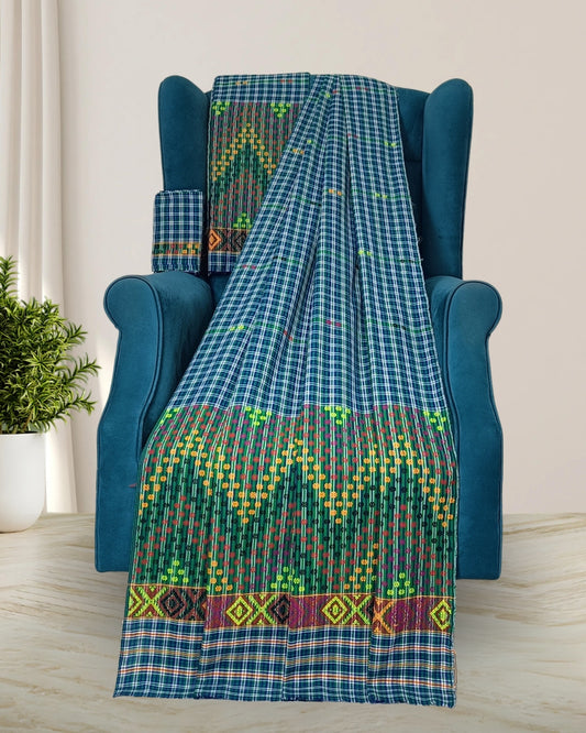 Pajok design Mising mekhela sador-Green