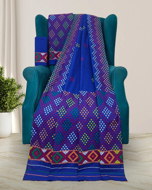 Royal blue padmini cotton Mising mekhela sador 