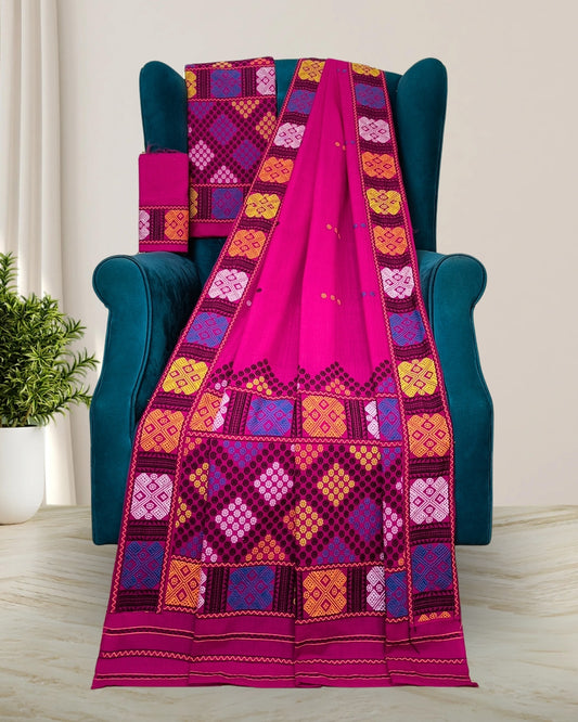 Pink padmini cotton Mising mekhela sador