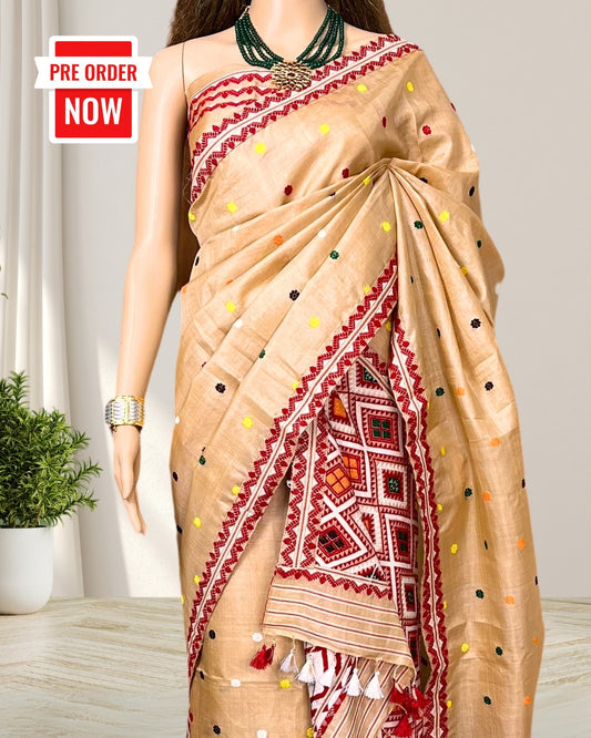 Tussar Silk Mekhela sador in Mising tribal design (Pre-order available)