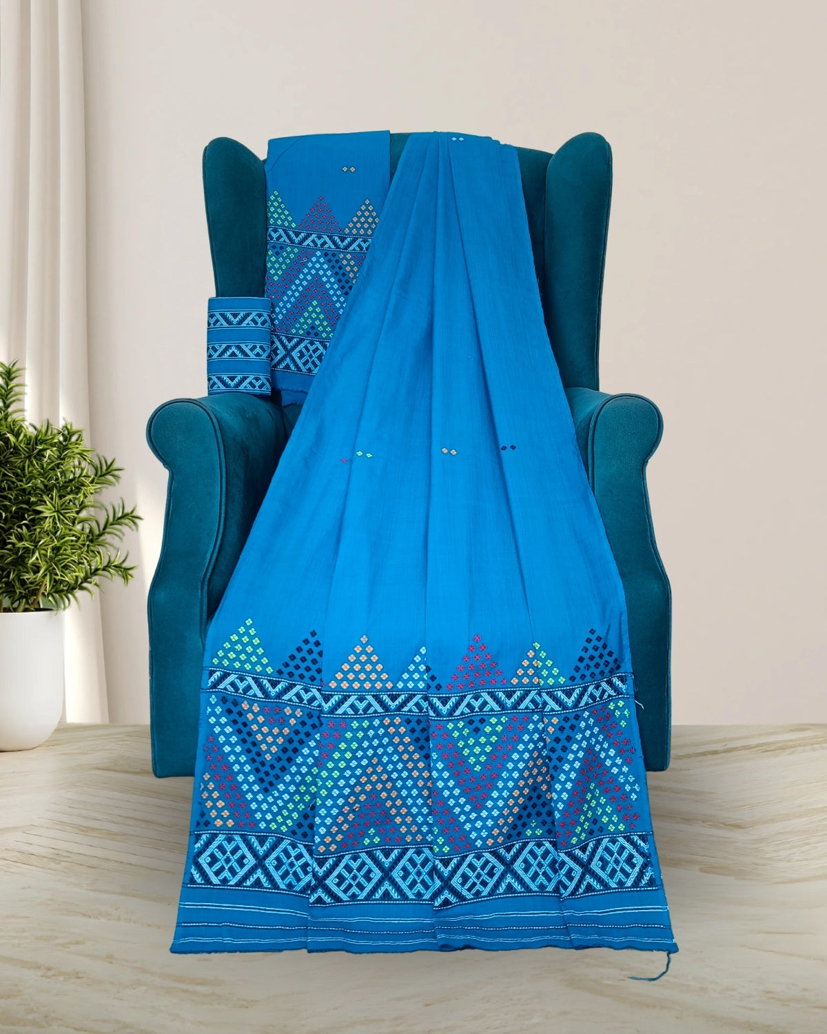 Padmini cotton Mising mekhela sador -Blue