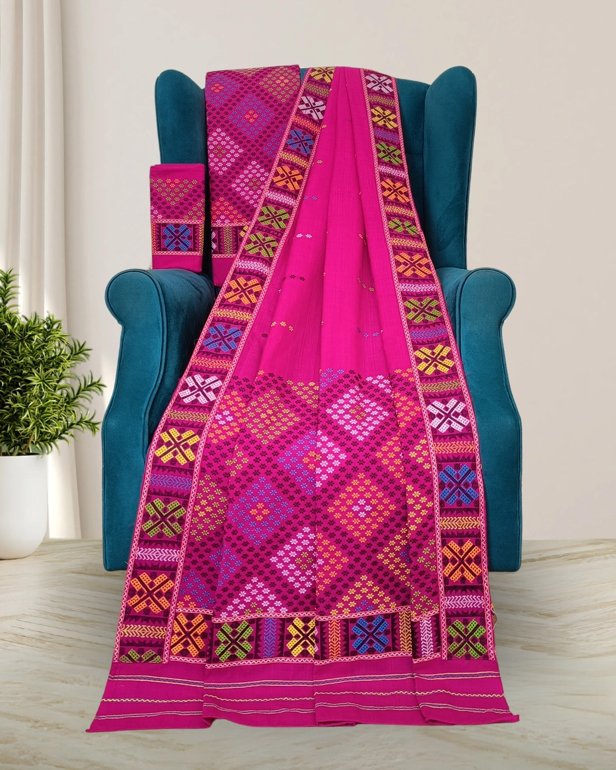 Pink padmini cotton Mising mekhela sador