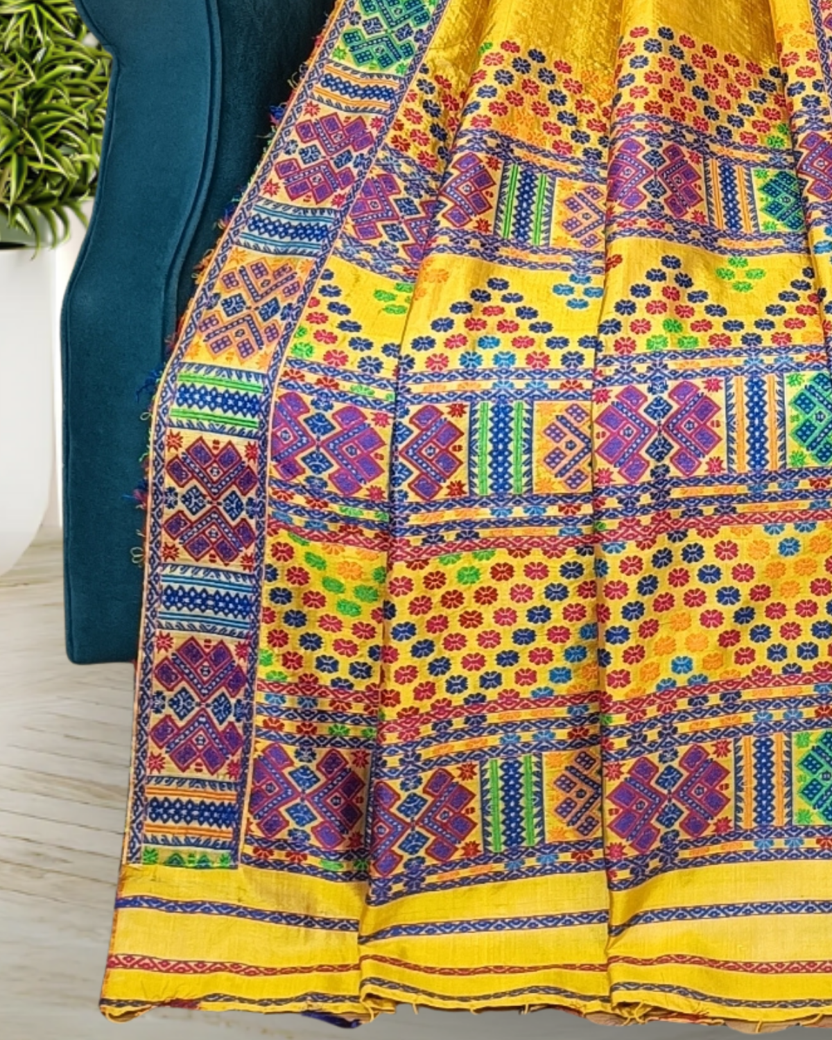 Tussar silk by Assam paat mekhela sador - Sunflower yellow