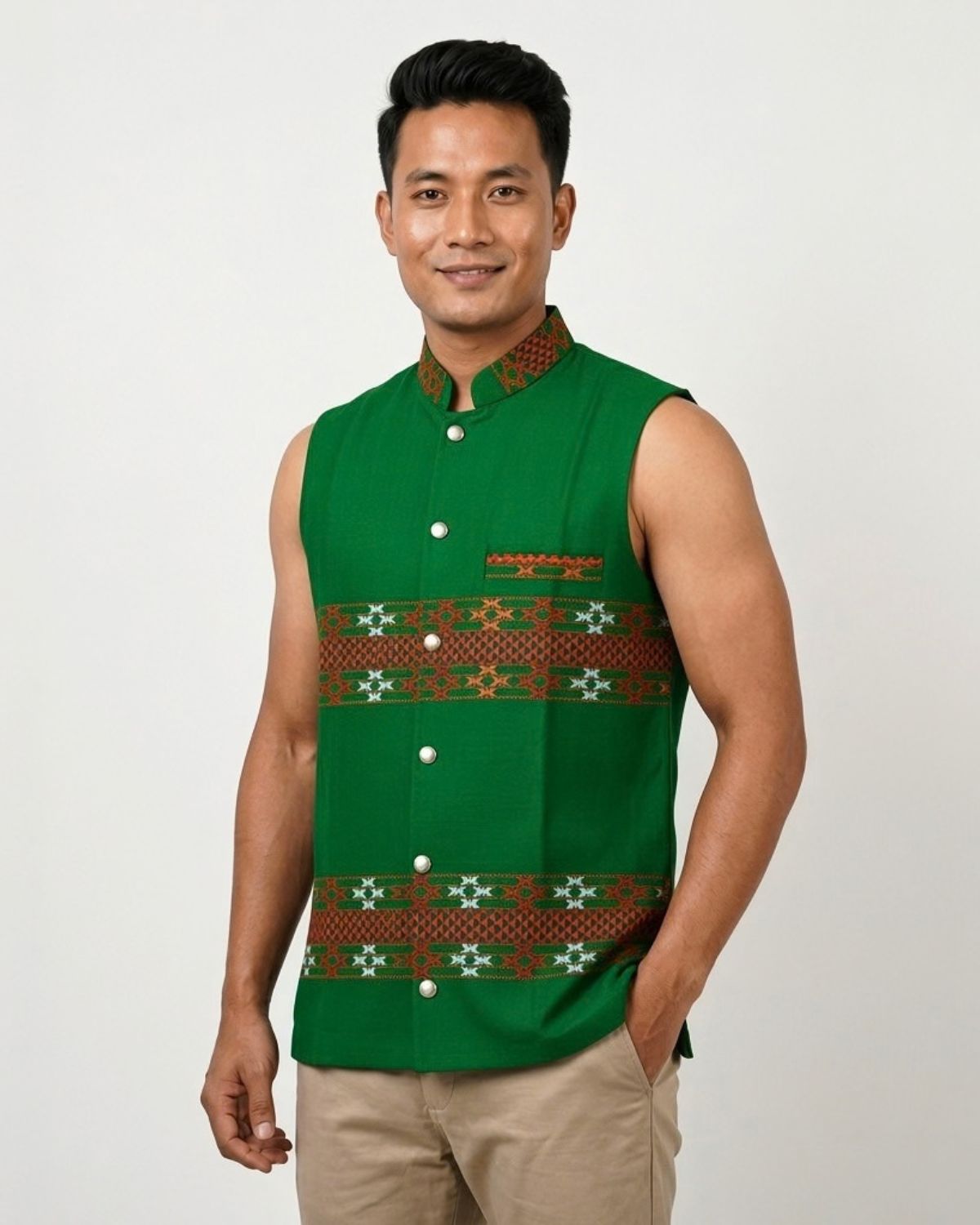 Green Mibu galuk - Mising tribal waist coat