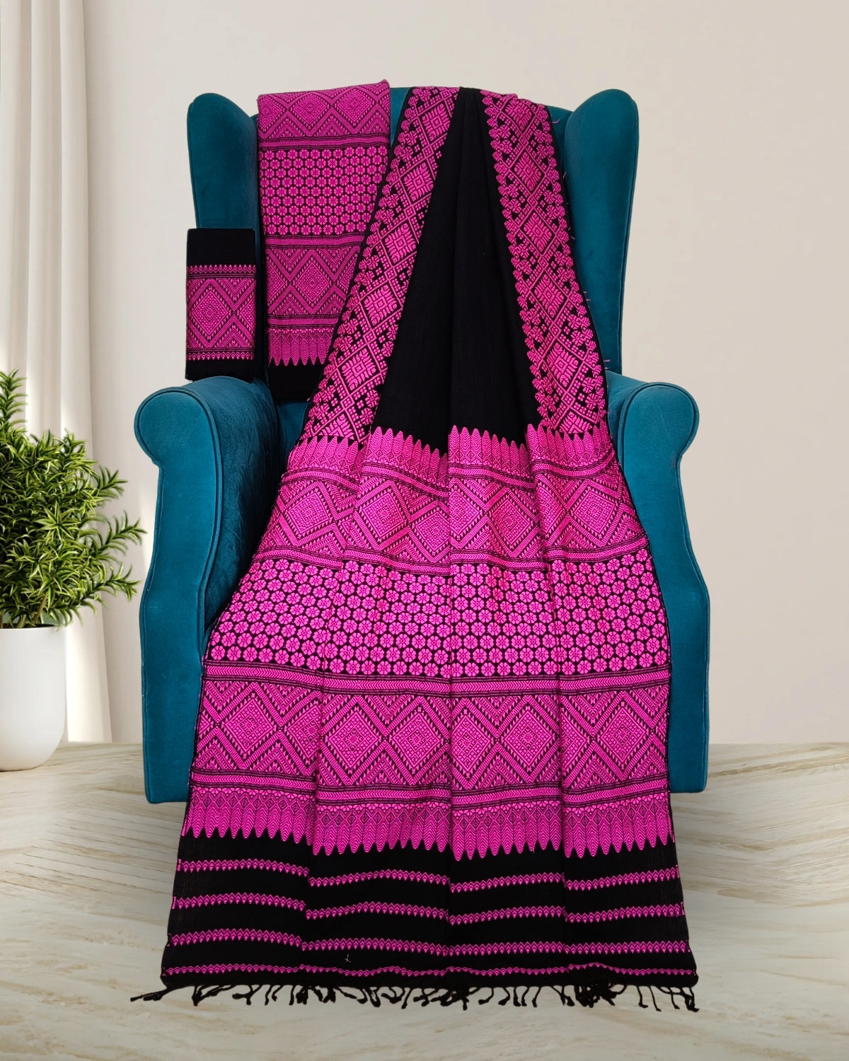 Black padmini cotton mekhela sador with designer motifs