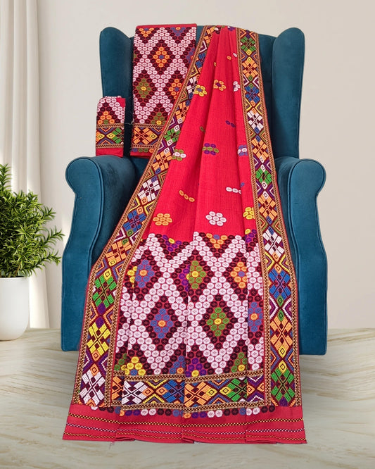 Red padmini cotton Mising mekhela sador