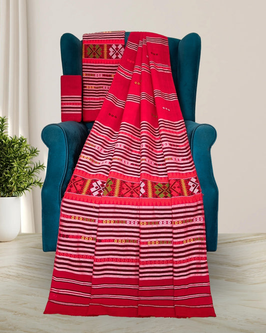 Ribi design Mising mekhela sador -Red