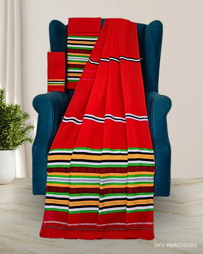 Ribi design Mising mekhela sador - Red
