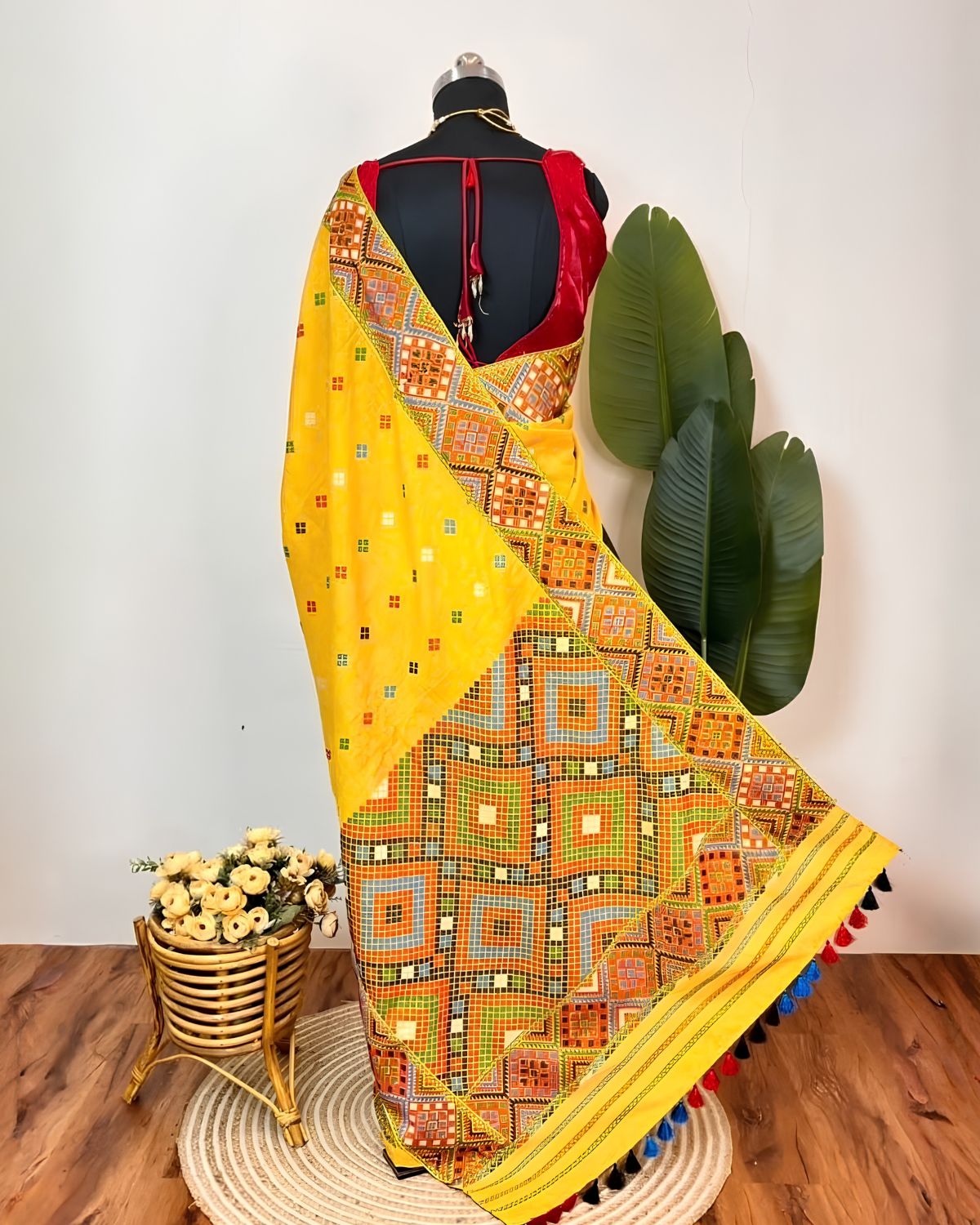 Padmini cotton x Tussar silk mekhela sador- DMC motifs