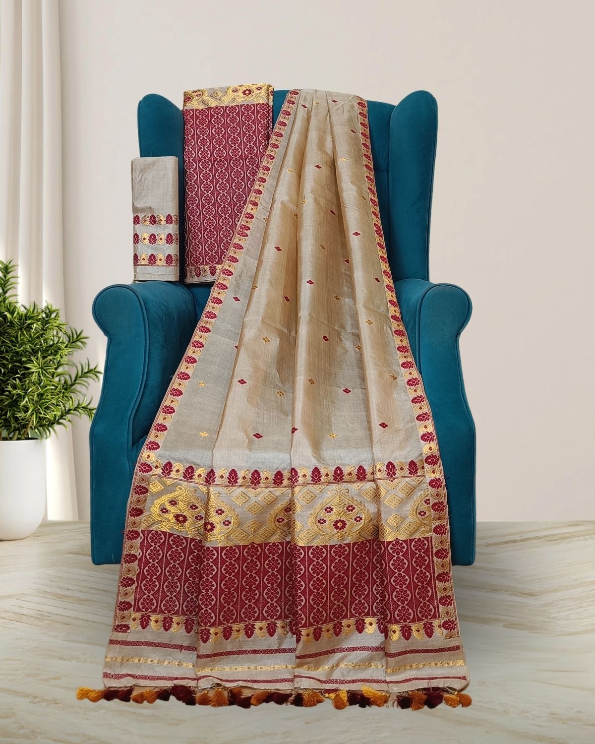 Pure tussar silk mekhela sador