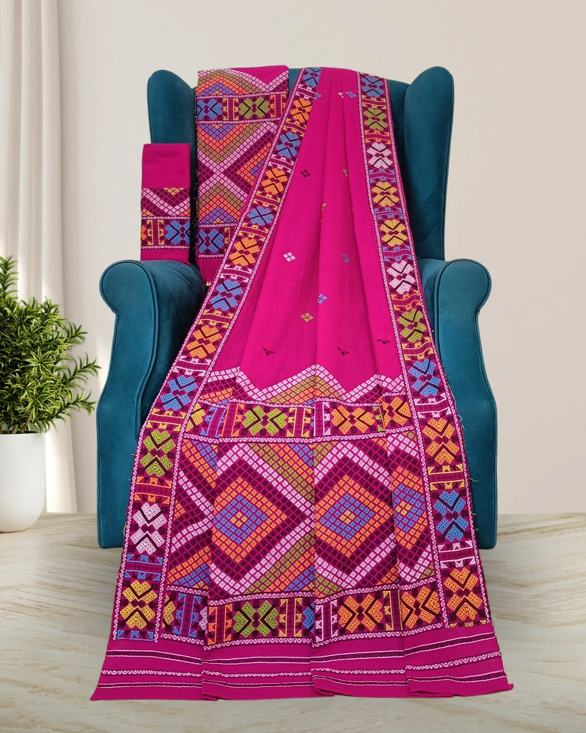Pink padmini cotton Mising mekhela sador