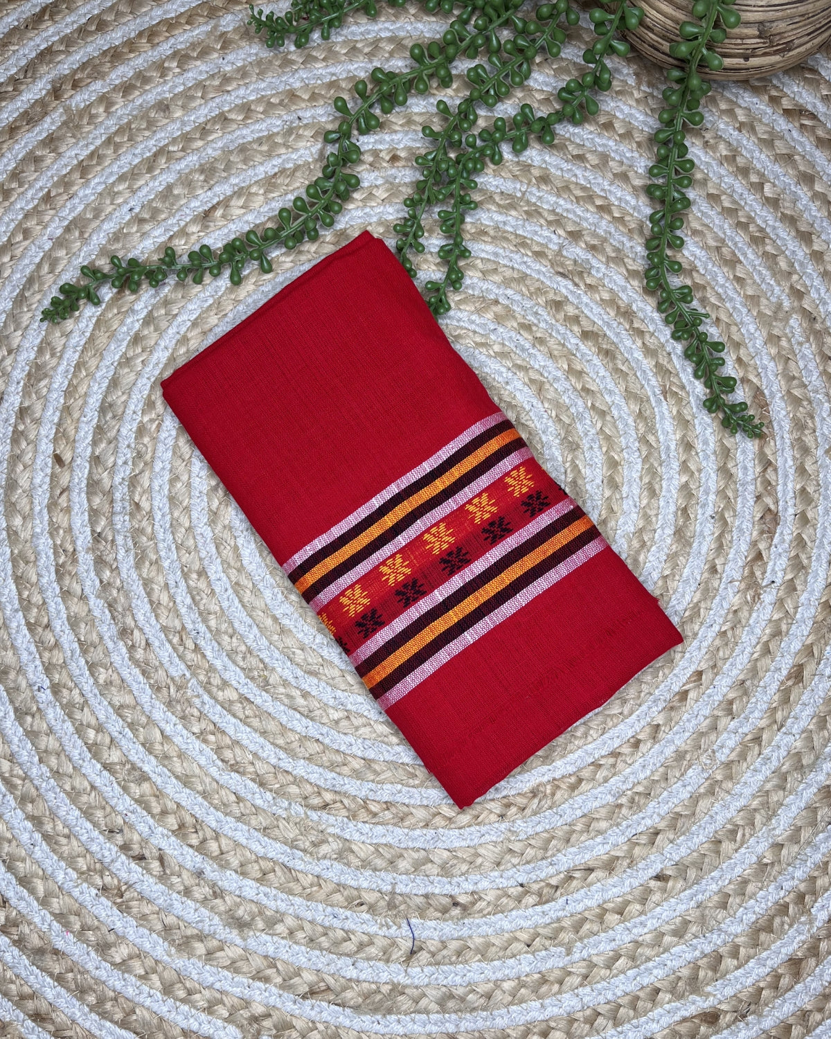 Ribi design Mising mekhela sador -Red