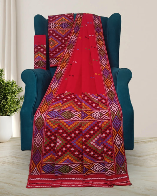 Red padmini cotton Mising mekhela sador 