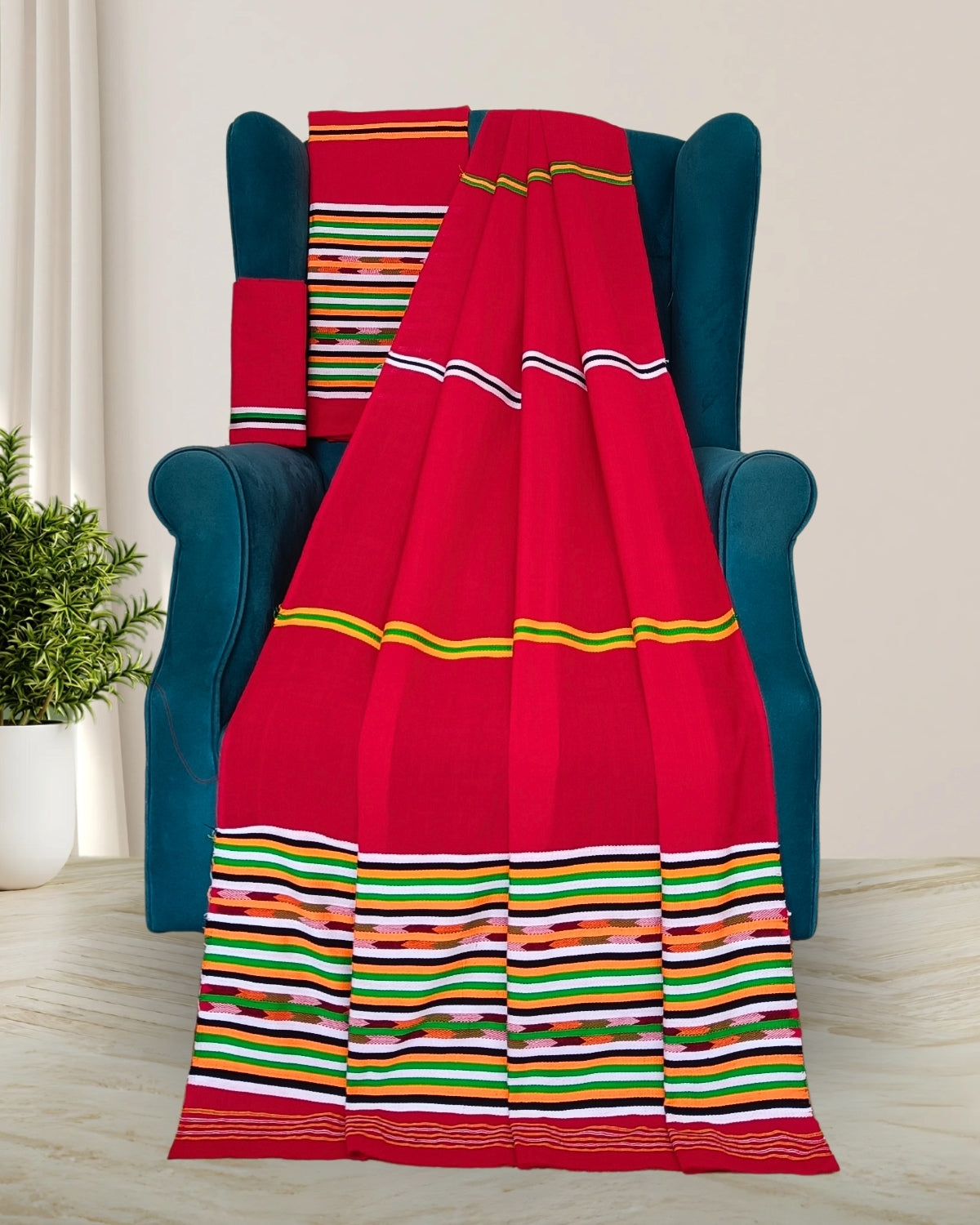 Ribi design Mising mekhela sador - Red