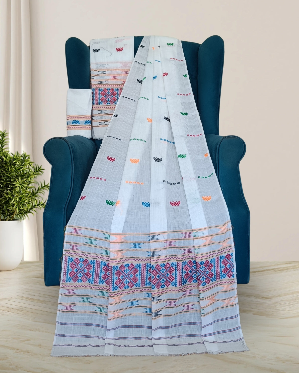 Butterfly design padmini cotton Mising mekhela sador