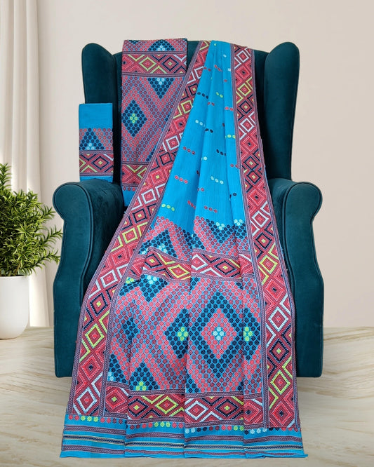 Padmini cotton Mising mekhela sador - Blue