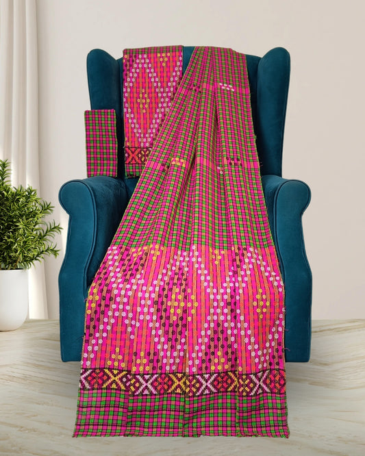 Pajok design Mising mekhela sador- Pink