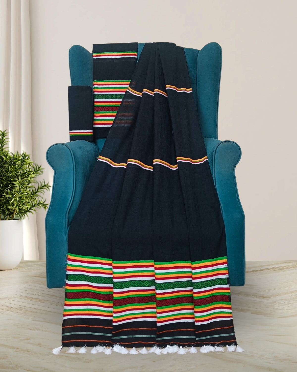 Ribi design Mising mekhela sador - Black