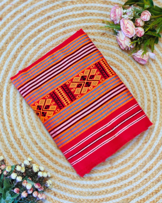 Ribi design Mising mekhela sador - Red