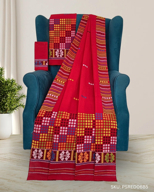 Red padmini cotton Mising mekhela chadar