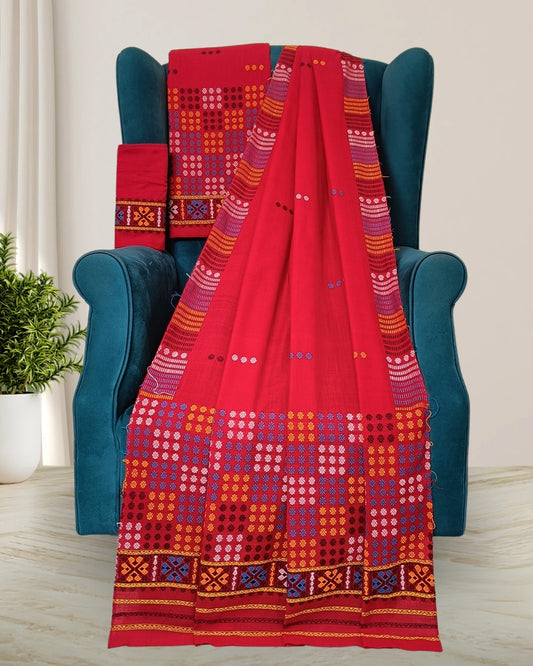 Padmini cotton Mising mekhela sador -Red